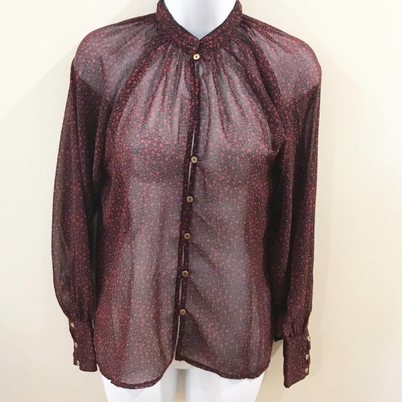 Cleobella Richie Button Down Sheer Red Blouse XS - Picture 16 of 16